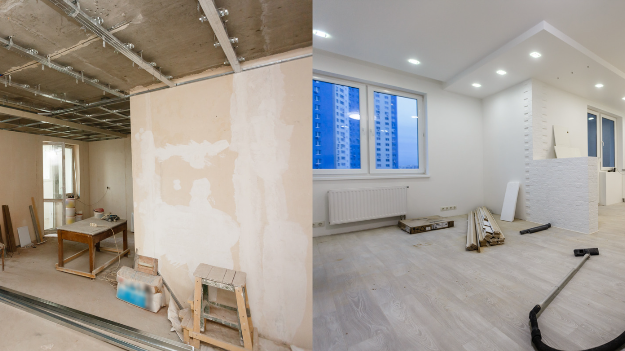 Room before and after structural alterations.